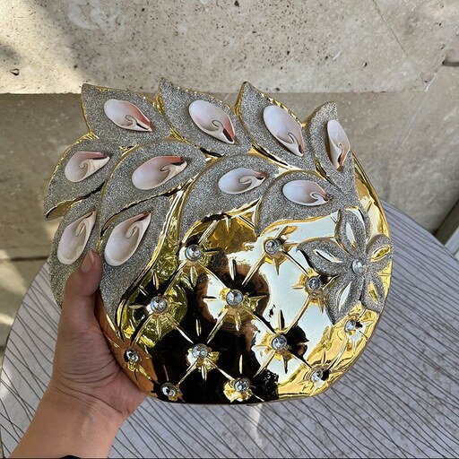 گلدان طلایی سرامیکی مدل گل برجسته،دکوری