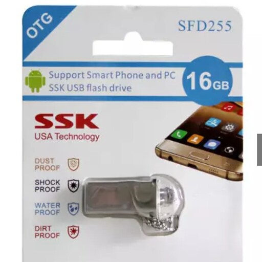 فلش مموری 2سر otg مارک SSK USB micro ظرفیت 16gb مدل SFD255 USB3.0 