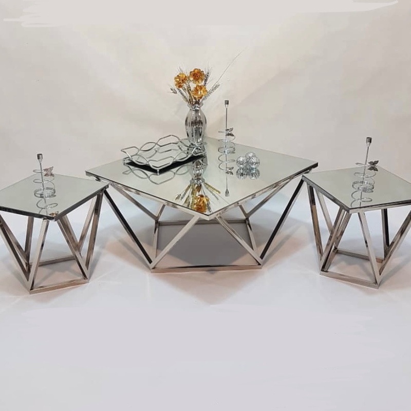 میز عسلی و جلومبلی فلزی سه تکه فورتیک مدل الماسی (زیگزاگ) (V) (ارسال با باربری ، به صورت پس کرایه)