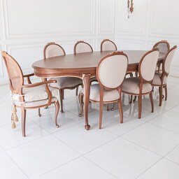 میز ناهارخوری چوبی لورنزو با صندلی راشل پایه لویی