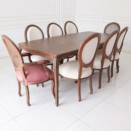 میز ناهارخوری چوبی لورنزو با صندلی راشل پایه لویی 