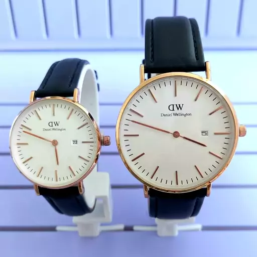 ساعت مچی ست زنانه و مردانه دنیل ولینگتونDaniel Wellington بند چرمی مشکی ساعت عبدی

