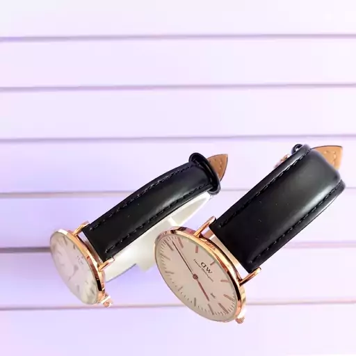 ساعت مچی ست زنانه و مردانه دنیل ولینگتونDaniel Wellington بند چرمی مشکی ساعت عبدی

