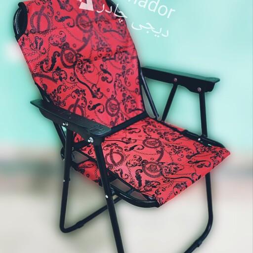 صندلی تاشو  مسافرتی مدل ویکتوریا  قرمز 7 فنر فومدار دسته مبلی مسافرتی صادراتی دیجی چادر 