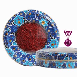 یک مثقال زعفران سرگل ممتاز درجه یک، قوطی خاتم کاری در طرح های متنوع قابل انتخاب، سرخ فام شرق تضمینی