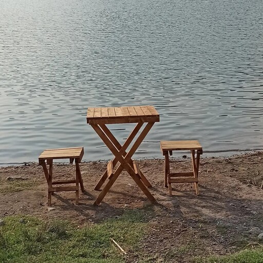 میز و صندلی نهار خوری چوبی  دو نفره تاشو رنگ قهوه ای (ارسال بصورت پس کرایه)