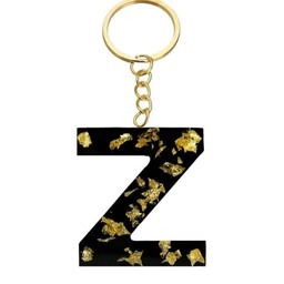 آویز جا کلیدی حروف انگلیسی حرف Zجنس رزین کار شده با ورق طلا رنگ مشکی طلایی