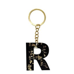آویز جا کلیدی حروف انگلیسی حرف Rجنس رزین کار شده با ورق طلا رنگ مشکی طلایی