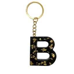 آویز جا کلیدی حروف انگلیسی حرف Bجنس رزین کار شده با ورق طلا رنگ مشکی طلایی