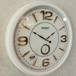 ساعت دیواری پلاستیکی  گارنت مدل آندیا با قاب پلاستیک با عقربه های زیبای طلایی 5233 سفید