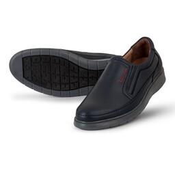 کفش طبی مردانه  ایران طب فلورانس سرمه ای  جنس چرم طبیعی کفی طبی بندی قابلیت ارتجاعی کاهش فشار وارده مقاوم در برابر سایش