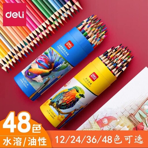 پک لوله ای 48 عددی مداد رنگی حرفه ای برای طراحی و رنگ آمیزی برند دلی DELI 
