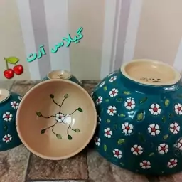 ست کاسه سالاد خوری سه نفره مینا کاری سفال 