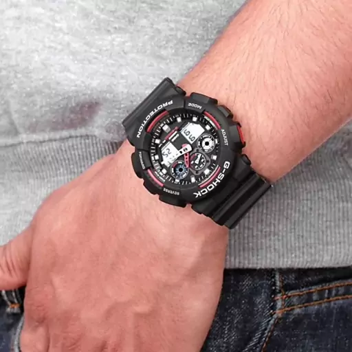 ساعت  مچی جی شاک های کپی مشکی قرمز(جیشاک GShock) تنظیم اتوماتیک با پایتخت کشورها ، اتولایت اتوماتیک(مدل GA100-1A1)