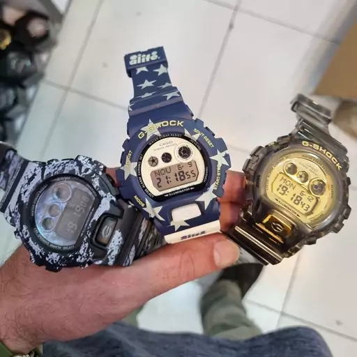 ساعت  مچی جی شاک GDX6900  جیشاک مشکی رگه سفید GShock)  ، تنظیم اتوماتیک با پایتخت کشورها ، اتولایت دار