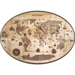 تابلو چوبی برجسته دکوری نقشه جغرافیا وحیوانات جهان سایز140در100سانتی متر