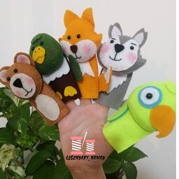 پک عروسک های انگشتی  نمدی حیوانات،5 عروسک (خرس،روباه،گرگ،طوطی،اردک)