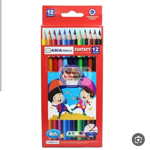 مداد رنگی 12 رنگ جعبه مقوایی آسیا کد 00168