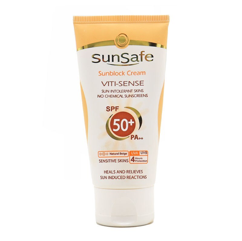  کرم ضد آفتاب SPF 50 فاقد جاذب های شیمیایی سان سیف بژ طبیعی
