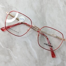 عینک طبی فلزی زنانه جاکوبس قرمز طلایی و دسته فنردار 