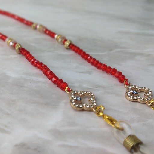 بند عینک کریستالی قرمز زنانه قابل استفاده به عنوان دستبند و بند کیف