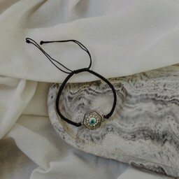 دستبند بافت لوله ای با پلاک چشم نظر استیل قابل سفارش با رنگ دلخواه