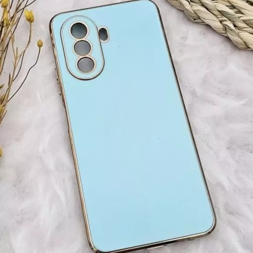 قاب گوشی Huawei Nova Y70 هوآوی طرح ژله ای مای کیس گلد لاین دور طلایی محافظ لنز دار سبزآبی