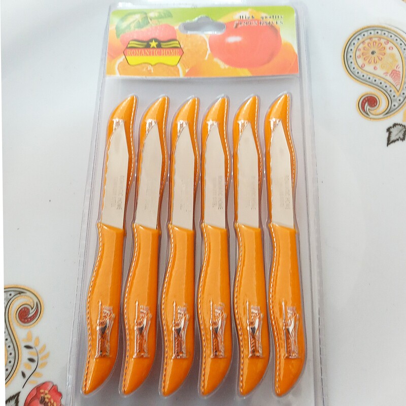 چاقو میوه خوری 12 تایی هخامنشی مارک رومانتیک هوم رنگ نارنجی (کارد میوه خوری ) 