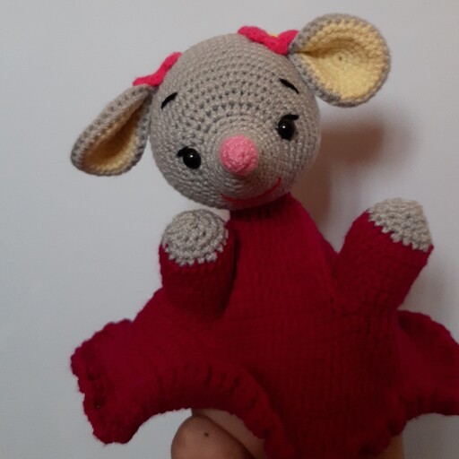 عروسک دستکشی بافتنی موش(عروسک نمایشی)