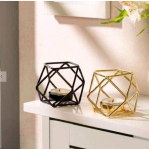 جا شمعی فلزی مدل چند ضلعی  در دو رنگ طلایی و مشکی 