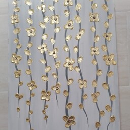 تابلو دکوراتیو برجسته ورق طلا روی بوم 40 در 70 طرح شکوفه 
