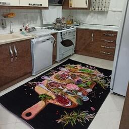 فرش آشپزخانه شیک 500 شانه نرم و ضخیم طرح  تخته گوشت   4 متری زمینه تیره