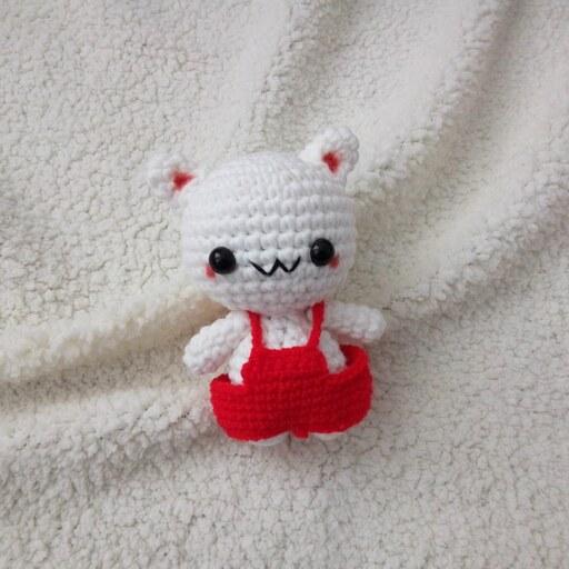 عروسک بافتنی طرح موچی گربه بانمک mochi دست باف سفیرباف