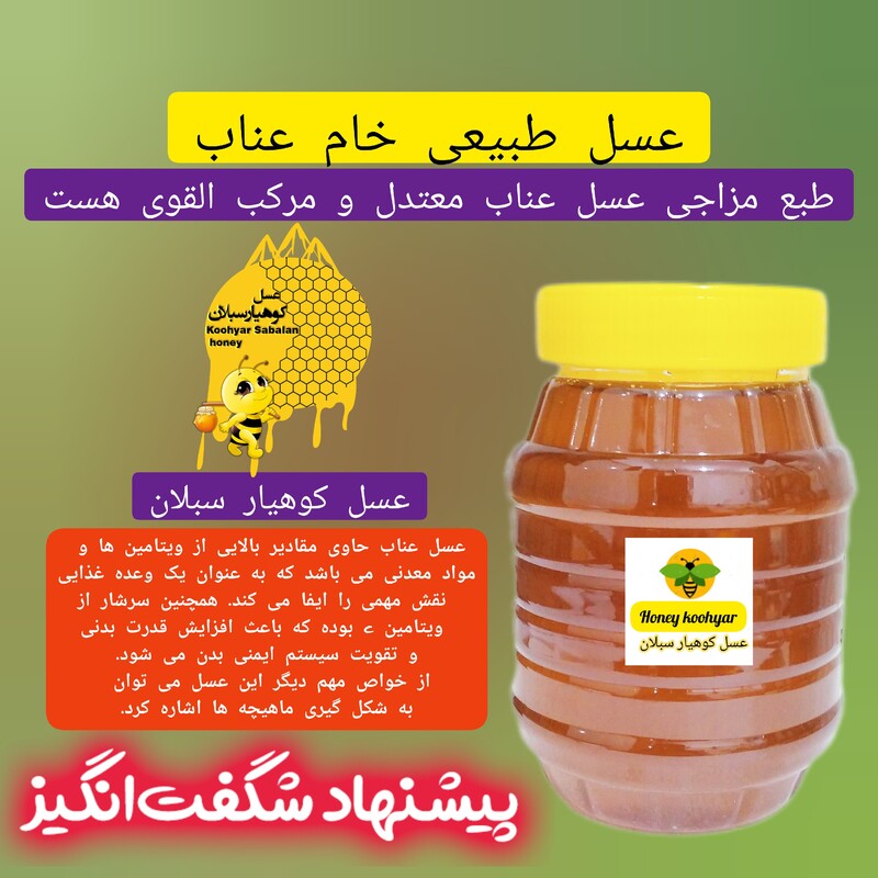 عسل عناب خام طبیعی 1 کیلویی سبلان(مستقیم از زنبوردار)ارسال رایگان