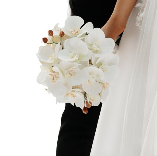 دسته گل عروسی ارکیده، گل مصنوعی  سفید مناسب نامزدی عقد عروسی فرمالیته، ارکیده لمسی شیک