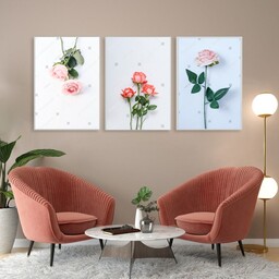 تابلو دکوراتیو گلهای رز صورتی سه تکه 