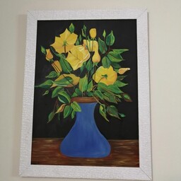 تابلوی نقاشی رنگ روغن طرح گل و گلدان در سایز  50 در 70