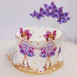  کیک تولد دخترونه با تزئینات چاپ غیرخوراکی باوزن(2کیلو700گرم)