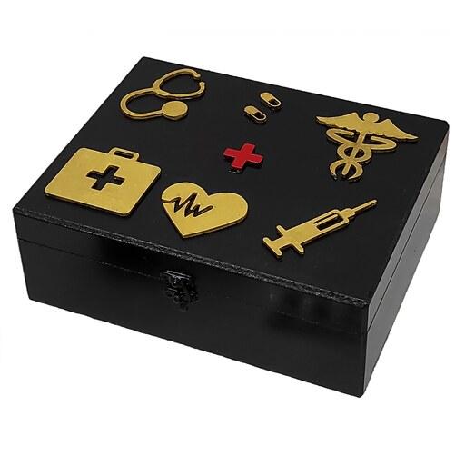 جعبه نگه دارنده  دارو و کمک های اولیه چوبی مشکی طلایی