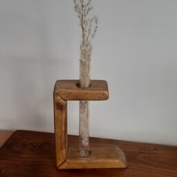 گلدان کادویی از جنس چوب روس ضدآب و لوله آزمایش همراه گل خشک