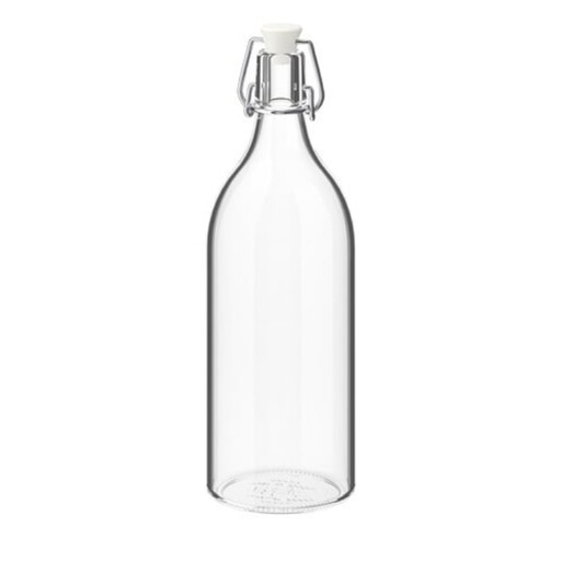 بطری با درپوش آیکیا. شیشه ی شفاف و بیرنگ. مدل کورکن korken. یک لیتر گنجایش. کدمحصول 302.135.52