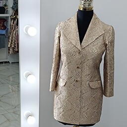کت زنانه مجلسی جنس پارچه ژاکاردترک رنگ طلایی سایزبندی 
