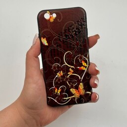 قاب گوشی iPhone 6 - 6s آیفون دور ژله ای طرح پروانه و گل فانتزی کد 19538