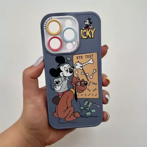 قاب گوشی iPhone 14 Pro آیفون ژله ای محافظ لنز دار طرح MICKY MOUSE آبی کد 74050