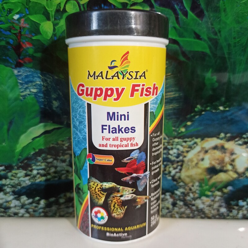 غذا ماهی  مالزیا . مخصوص گوپی و تمام ماهیان گیاهخوار. 280ml. رنگ فوق العاده