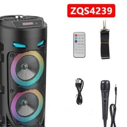 اسپیکر بلوتوثی  8 اینچ شارژی  ZQS4239 دوبل باند دارای میکروفون و رقص نور متنوع و زیبا  با حجم صدای بالا و با کیفیت 