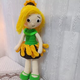 عروسک بافتنی دخترانه مهنا با لباس آفتابگردان