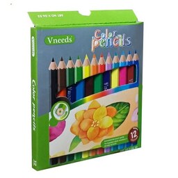 مداد رنگی 12 رنگ کوتاه جعبه مقوایی Vneeds 