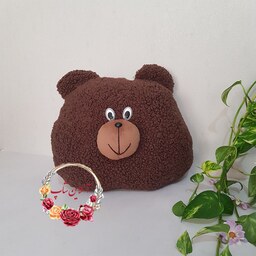 کوسن بالش نرم و پولیشی مدل خرسی خرس قهوه ای برای مبل و تخت کودک نوزادی سیسمونی 