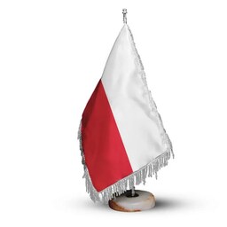 پرچم رومیزی کشور لهستان ریشه زرد با پایه سنگی افرا توس